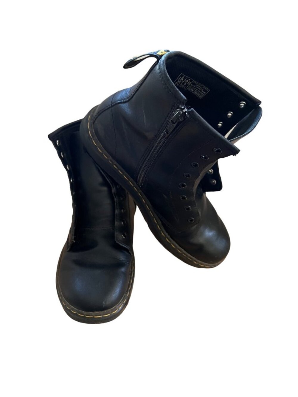 Dr. Martens Size 5 Black Zavala Leather Side Zip Lace Up Combat Boots - No Laces